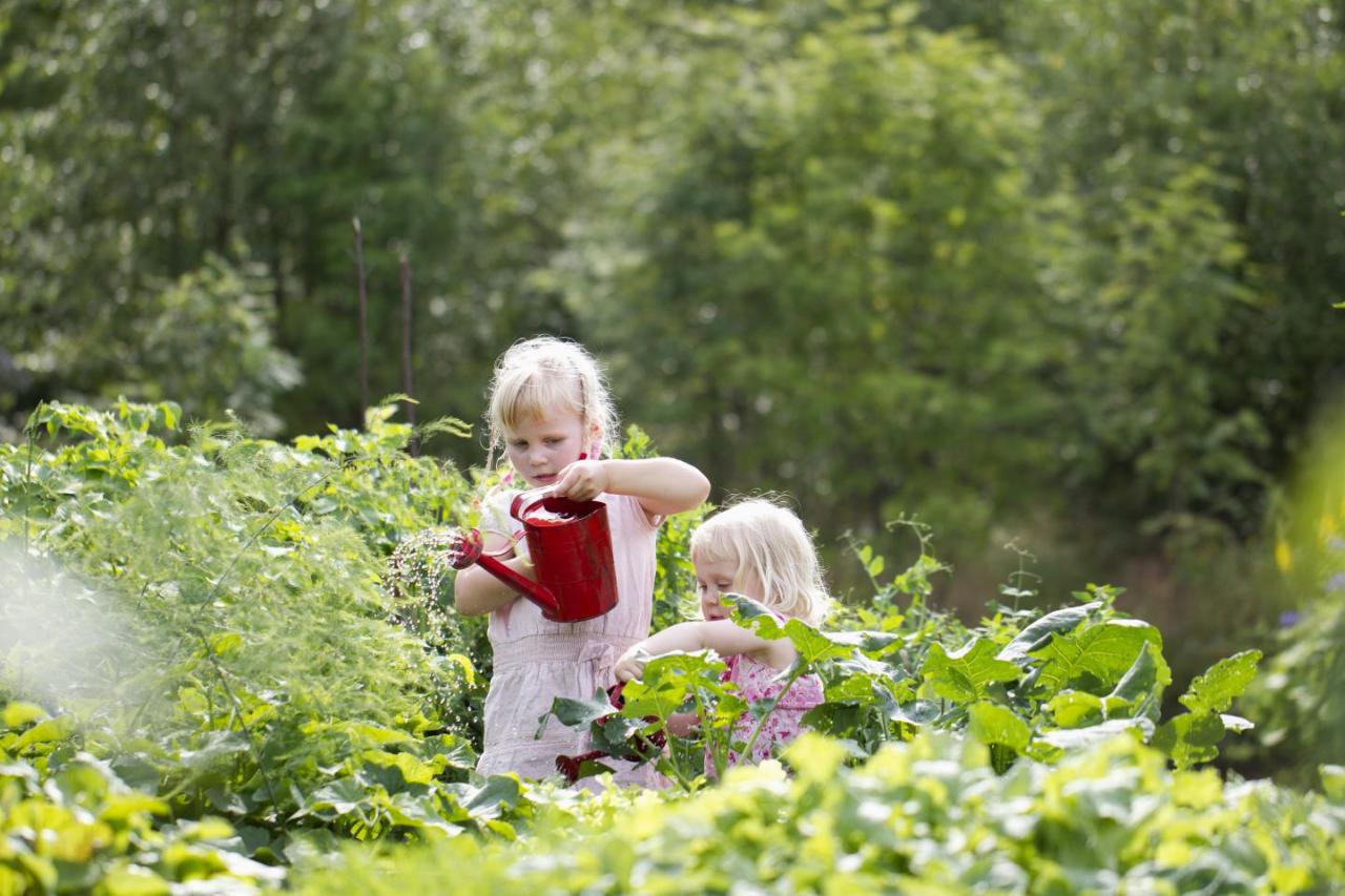 Niña regando el jardín